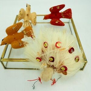 Vintage peacock Christmas tree Ornament - Sequin Feather | flocked birds Xmas